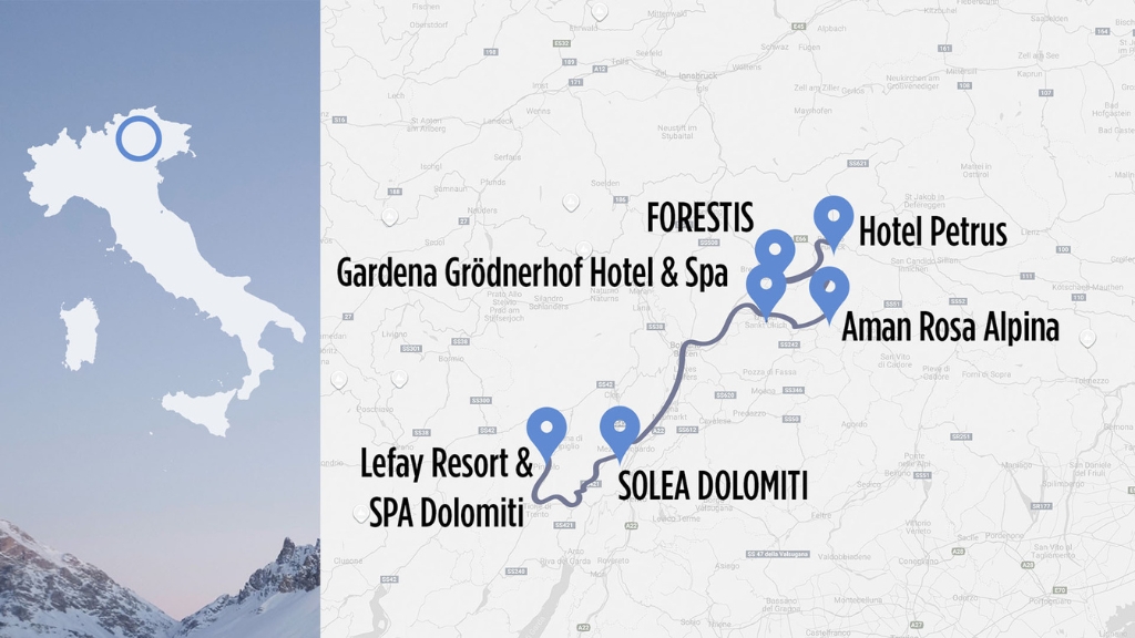Winter in the Dolomites - Dolomites hotel map