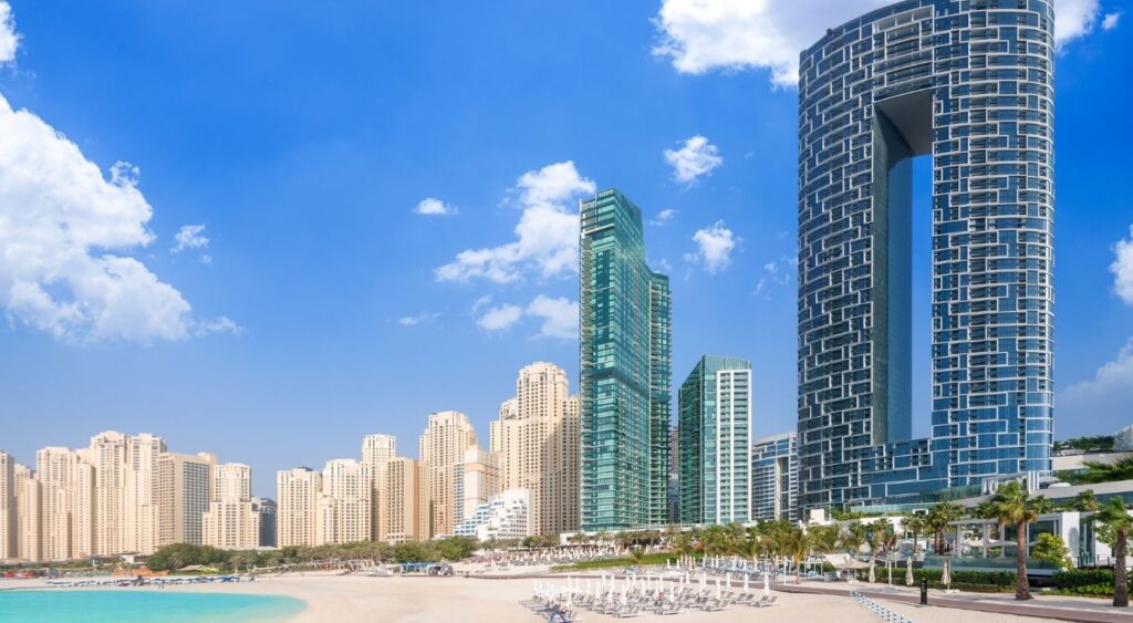 Best family hotels in Dubai - Address Beach Resort - Dubai, United Arab Emirates - outside view of the hotel and its private beach
