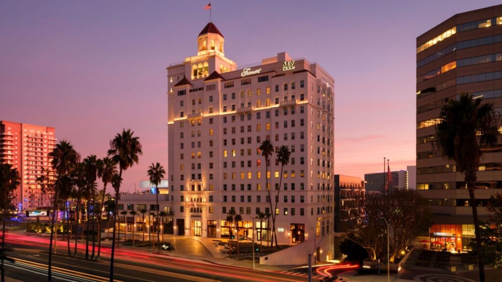 Old Hollywood hotels | an exterior shot and The Sky Bar at Fairmont Breakers Long Beach