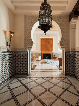 Family Trip to Morocco Travel Diary by Anna Cort | opulent tile work in lobby at The Oberoi, Marrakech