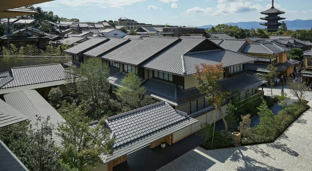 Exclusive experiences - Park Hyatt Kyoto - Kyoto, Japan - Aerial view of the hotel with Yasaka Pagoda in the back